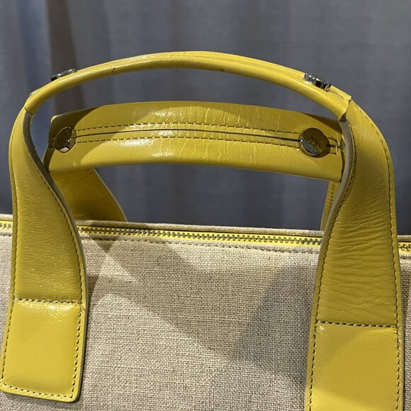 Kenneth Cole Yellow Leather & Canvas Tote - Vintage - Picture 6 of 13